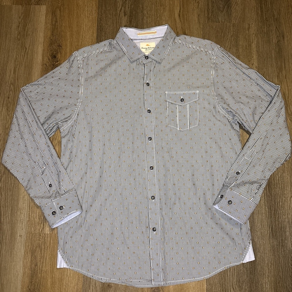 Tommy Bahama Jeans Shirt Men's Large Blue Cotton Striped Island Modern Fit Beach - Picture 2 of 12